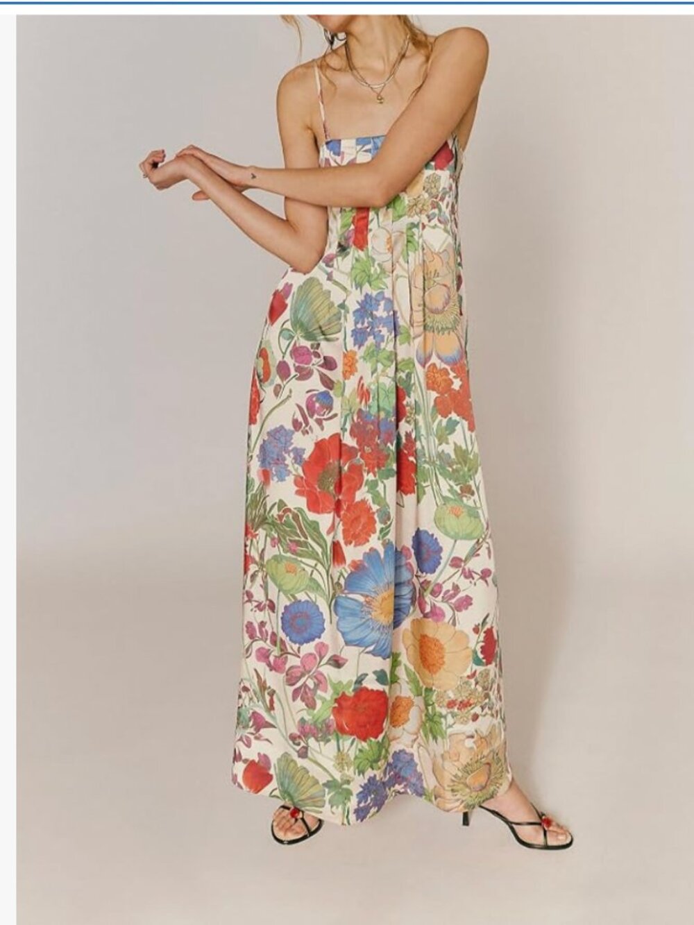 Floral Maxi Dress Spaghetti Strap Flower Long Flowy Dress - NWT - Large